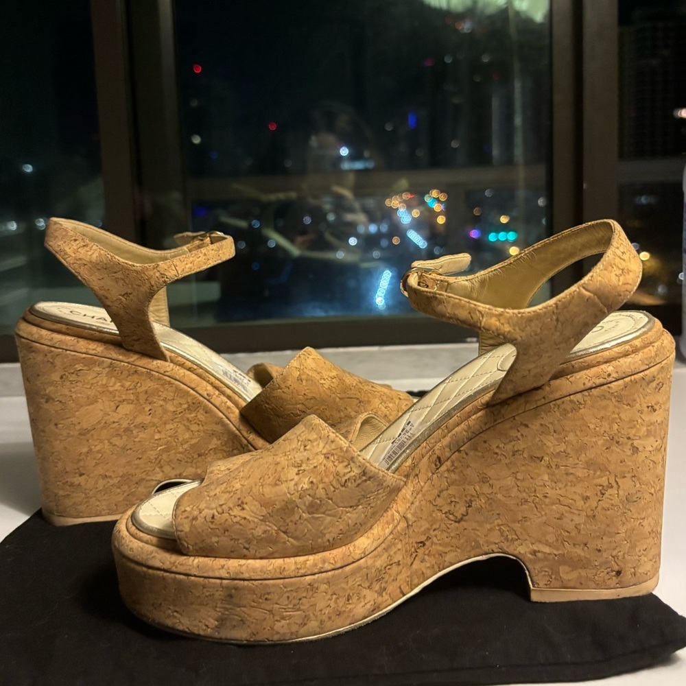 CHANEL Cork Wedge Sandals